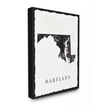 Black and Grey Marbled Paper Maryland State Silhouette XXL Stretched Canvas Wall Art, 30 x 1.5 x 40
