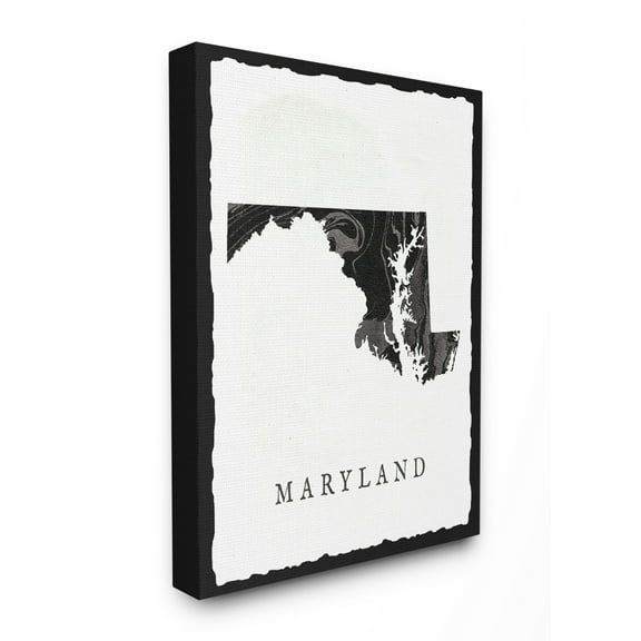 Black and Grey Marbled Paper Maryland State Silhouette XXL Stretched Canvas Wall Art, 30 x 1.5 x 40