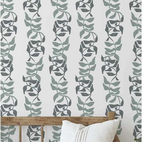 S4sassy Removable Nature-inspired Waterproof Wall Wrap, Finish Wallcover, Leaf Vine Stripe Print Contact Paper for Walls, Cabinet, Dresser, Self Adhesive Vinyl Wallpaper Roll- White(25"x120")