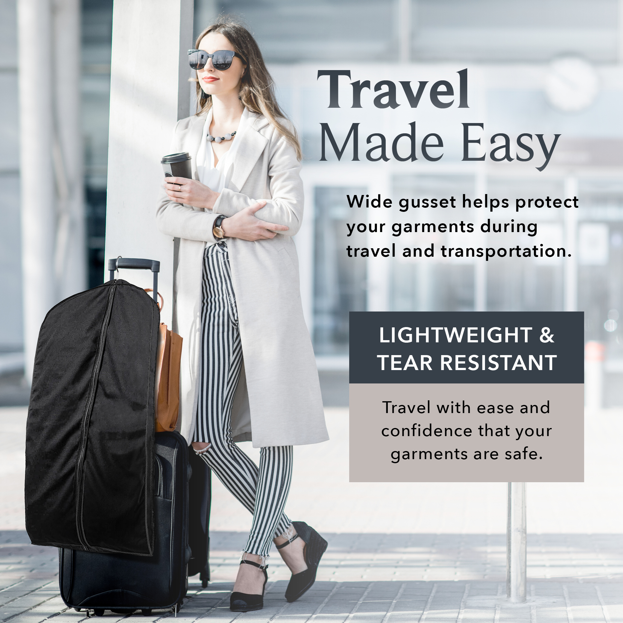 60'' Breathable Black Cotton Poplin (Black Trim) Garment Bag - 1 Count - Basic LTD