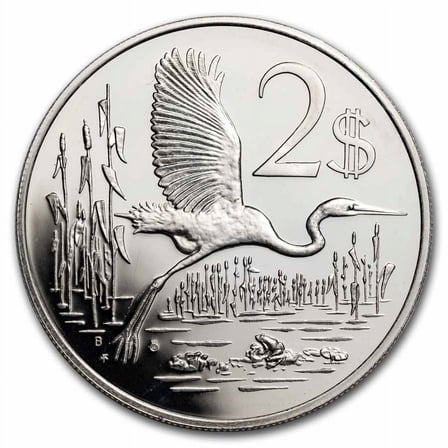 1972-1986 Cayman Islands Silver $2 Great Blue Heron Proof