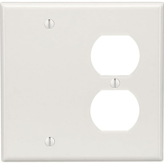 1PACK Leviton 2-Gang Thermoset Plastic Blank/Duplex Receptacle Wall Plate, White