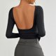 thumbnail image 2 of TaTaai Women's crew neck long sleeve T-shirt, solid color, backless design, cropped slim fit, casual stylish, soft stretchy fabric, ideal for daily outings & casual gatherings Gift, 2 of 8