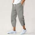 thumbnail image 5 of Feancey Linen Capri Pants for Men Side Zip Hem Cropped Trousers Stretch Waist Drawstring Beach Capris Loose Fit Casual Lounge Pants with Pockets Gray M, 5 of 10