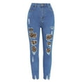 thumbnail image 2 of Lovelywholesale High-waisted High Stretchy Leopard Print Ripped Jeans, 2 of 4