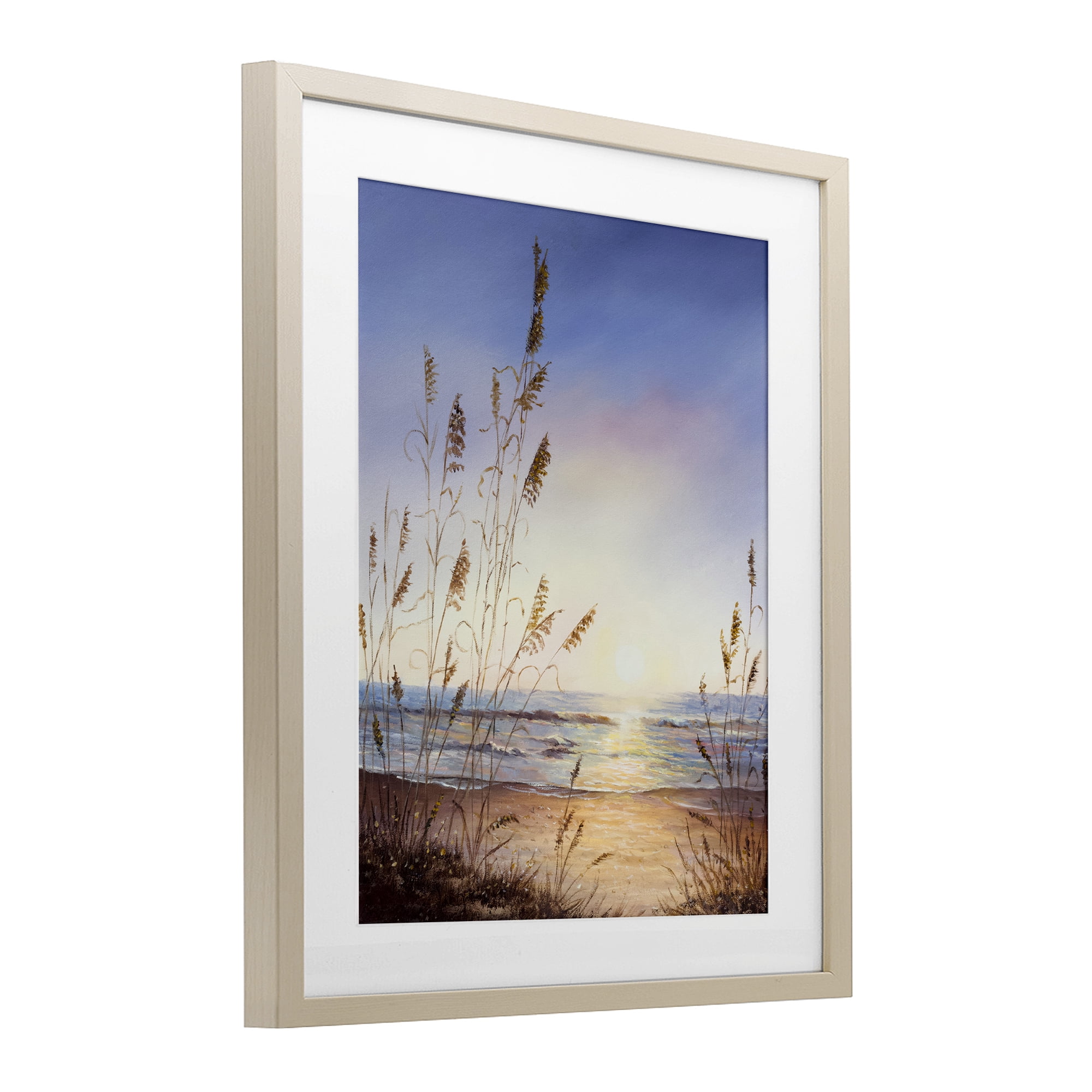 Seascape with Sunlit Grasses Birch Framed Print Under Glass, design by Michelle Faber