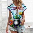 thumbnail image 3 of Floral Light Bulb Art Women's Blouse Short Sleeve Women's Top T-Shirt Spring Summer Clothes, 3 of 7