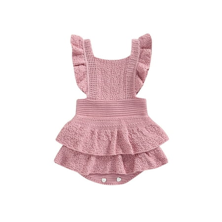 

ZIYIXIN Newborn Baby Girls Ruffle Romper Fly Sleeve Knitting Warm Jumpsuit Playsuit Fall Winter Clothes Dark Pink 0-3 Months