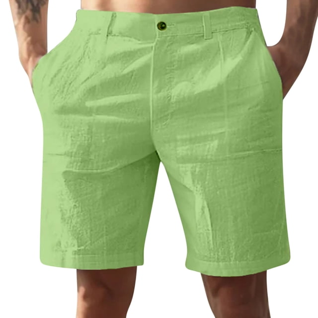 Men's Golf Shorts Solid Color Straight Leg Outdoor Shorts, Breathable Linen Look Polyester for Summer