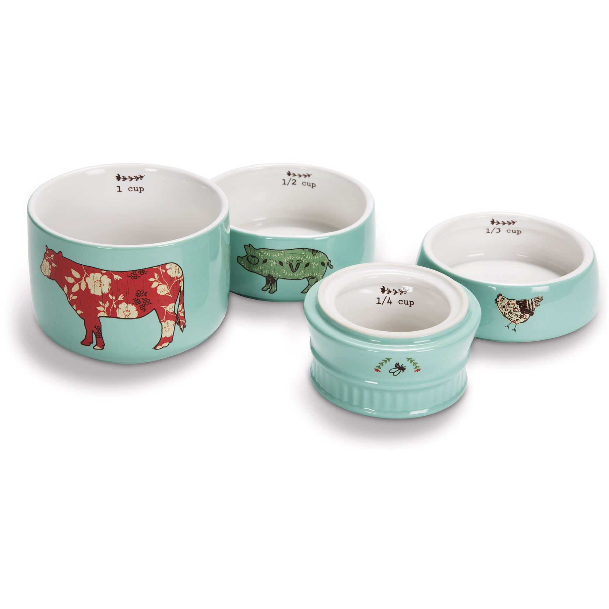 Pavilion Mason Jar Animal Icons Stoneware Measuring Cups, Teal