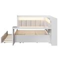 thumbnail image 6 of Harper & Bright Designs Full Size Corner Daybed with Storage Shelves & Trundle, Wood Corner Bed with Charging Station & LED Light, Desk & Upholstered Headboard and Backrest, White, 6 of 14