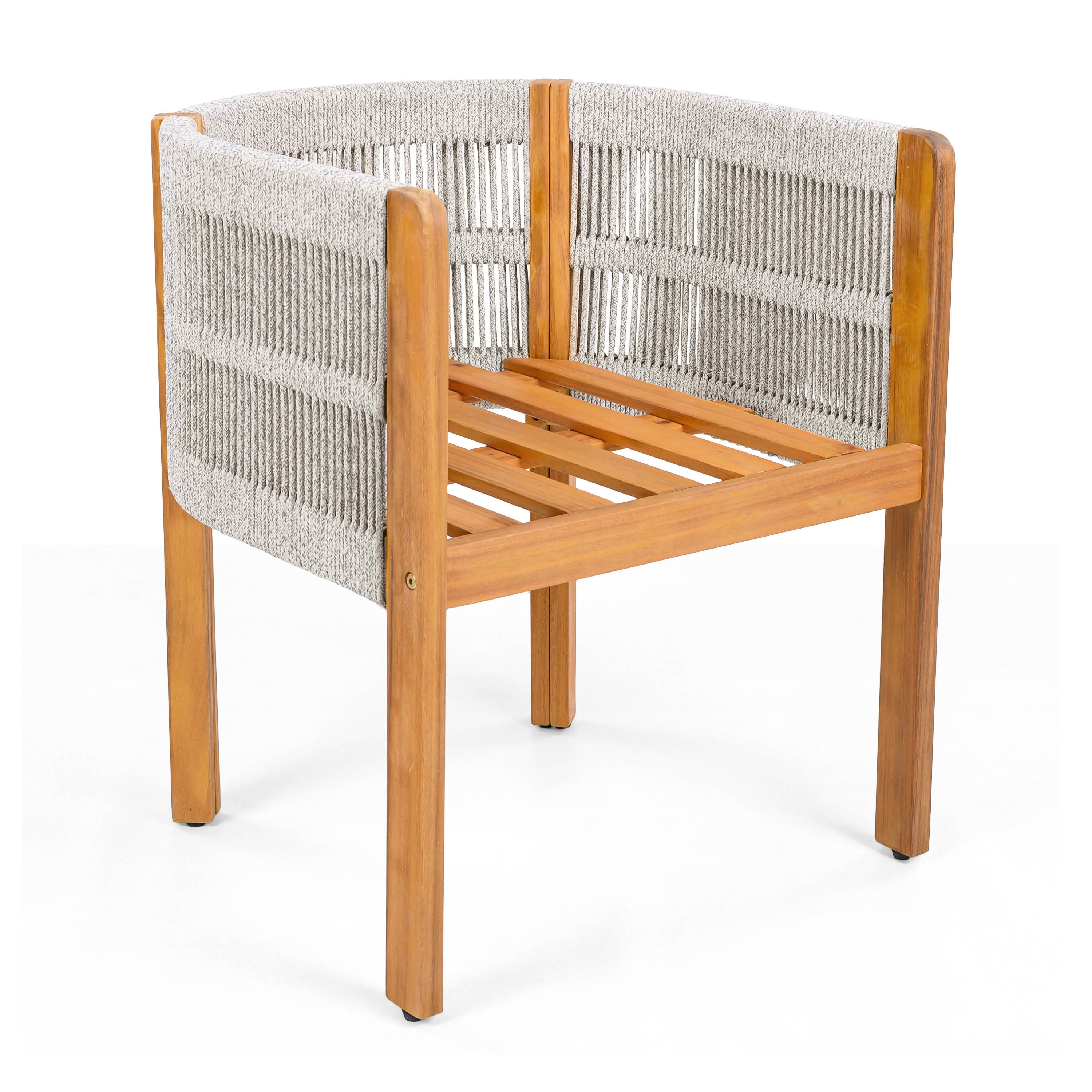 MAYEERTY Set of 2 Acacia Wood Patio Chairs with Rope-Wrapped Arms & Waterproof Foam Cushions 400lbs Capacity