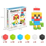 PicassoTiles 50PCS Kids 1 Pixel Magnetic Puzzle Cube Set, Mix & Match Building Blocks with Free Idea Book, STEAM Educational Sensory Toy Kit