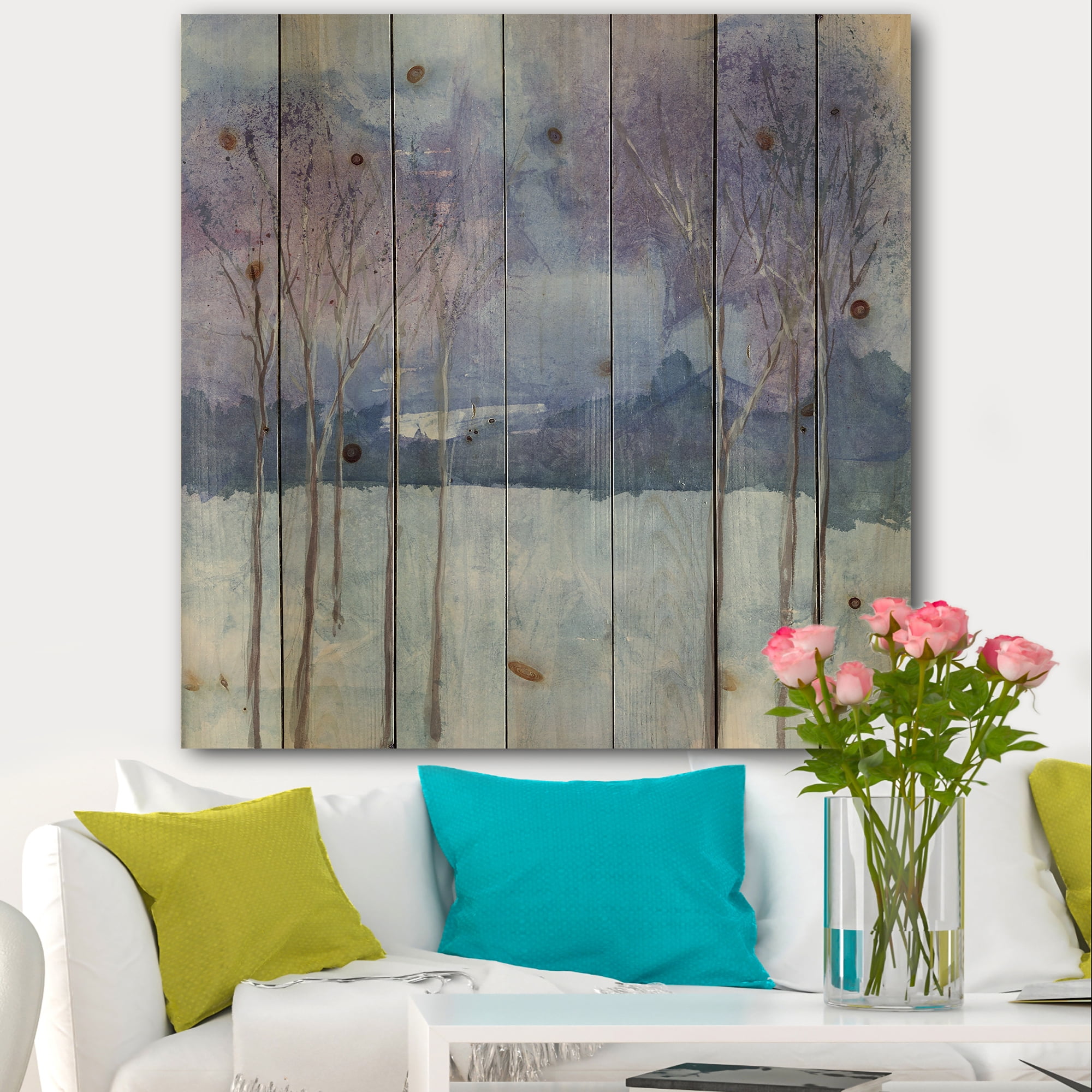 Designart 'Winter Evening Serenade' Traditional Landscape Print on Natural Pine Wood