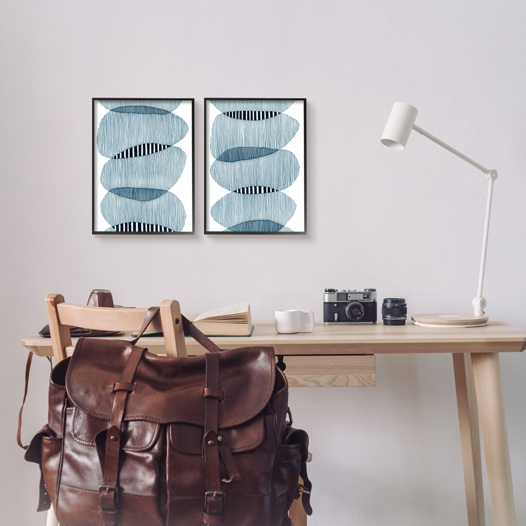 Stupell Industries Overlapping Circles Abstraction Abstract Painting Black Framed Art Print Wall Art, 11 x 14, Set of 2