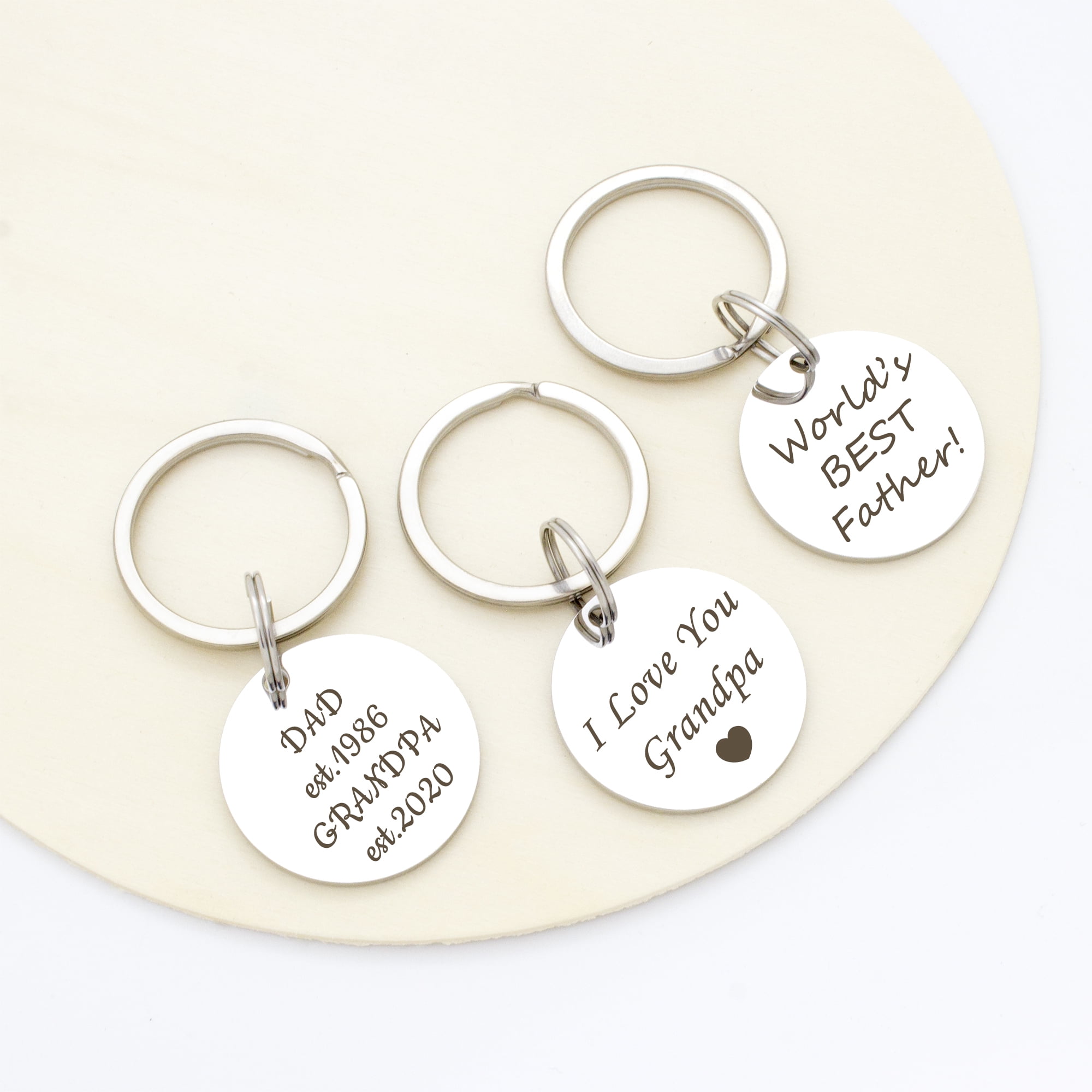 Fathers Day Gifts - Custom Keychain - Engraved Double Sides Round Keychain - I Love You Dad Keychain for Dad Fathers Day Gift Personalized
