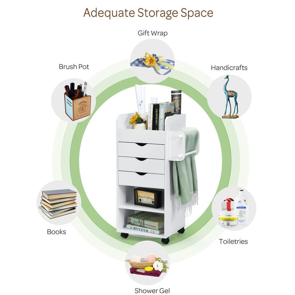 Demi Bonn 3 Drawers Wooden Mobile File Cabinet, Utility Rolling Craft Storage Cart with Lockable Casters, White