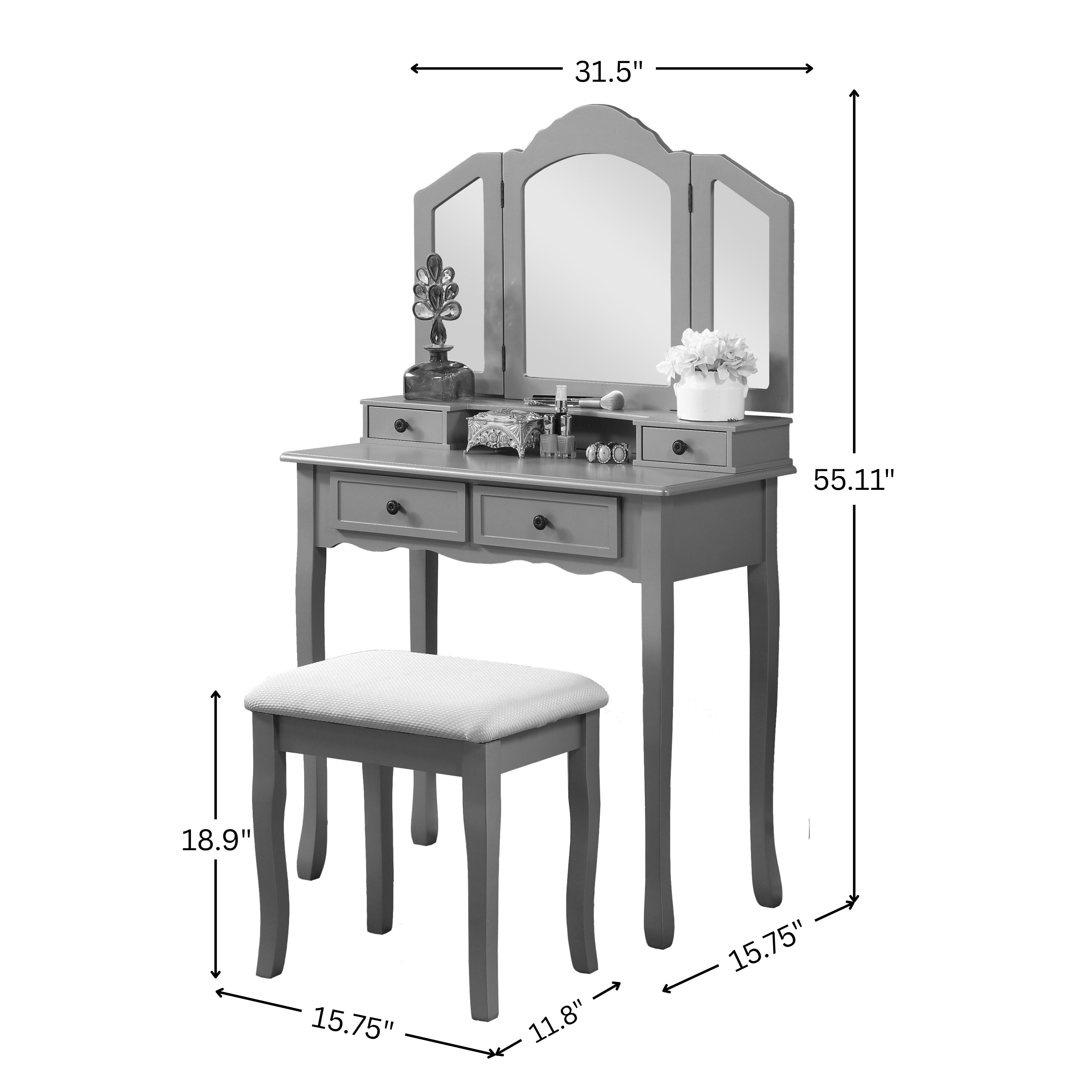 Roundhill Furniture Sanlo Make Up Vanity Table and Stool Set