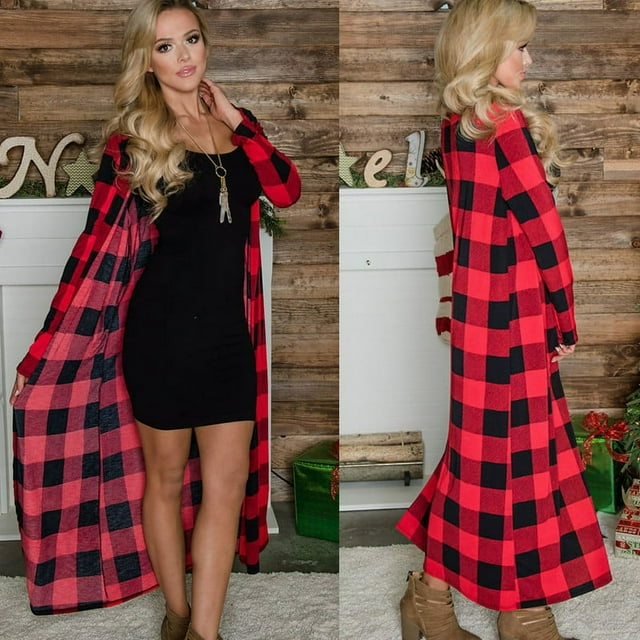 Women Long Sleeve Stripe Waterfall Cardigan Trench Long Coat Duster Jacket