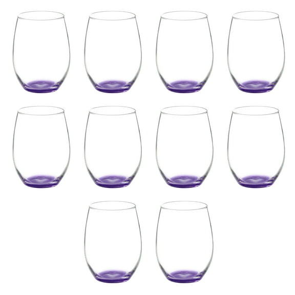 10 ARC Stemless Wine Glasses Set, 21 oz. - Chardonnay, Cabernet, Merlot, Sauvignon - Purple