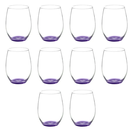 

10 ARC Stemless Wine Glasses Set 21 oz. - Chardonnay Cabernet Merlot Sauvignon - Purple