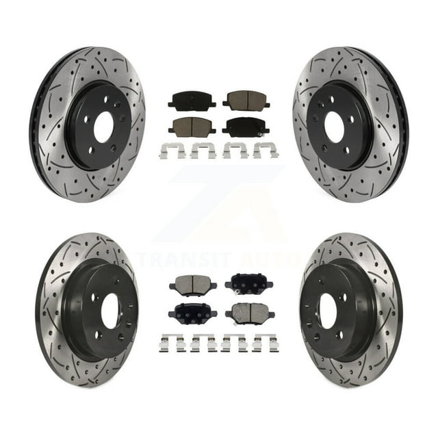 Transit Auto Front Rear Coated Drilled Slotted Disc Brake Rotors and Ceramic Pads Kit for Car Buick Encore Chevrolet Trax KDC-100430