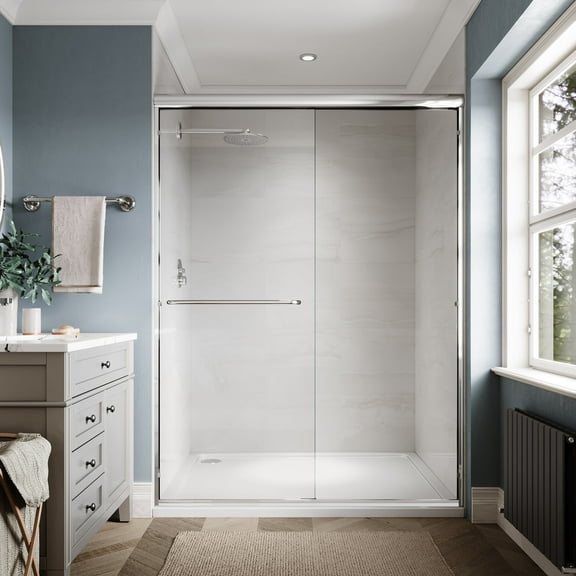 Sunny Shower Double Sliding Shower Door 54" W x 72" H in Chrome Finish with 1/4 in Clear Glass