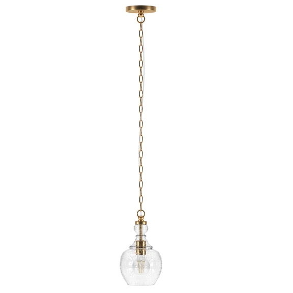 Evelyn&Zoe 7" Brushed Brass Finish Metal/Glass Pendant