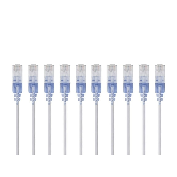 Monoprice SlimRun Cat6A Ethernet Patch Cable - Network Internet Cord - RJ45, Stranded, UTP, Pure Bare Copper Wire, 30AWG, 2ft, White, 10-Pack