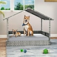 thumbnail image 3 of UforicLarge Dog House Indoor Outdoor, Wicker Dog House with Waterproof Roof and Washable Cushion Gray,32.9"L x 27.6" W x 28.3" H, 3 of 9