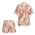 thumbnail image 5 of FKEKYI Red Rose Flower Print Womens Summer Short Set 2 Piece Sets Vacation Outfits Open Front Shirt Top & Shorts with Elastic Waist Beachwear Lounge Set, S, 5 of 7