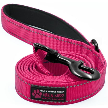 Nylon Reflective Dog Leash - max and neo reflective nylon dog leash - we donate a leash to a dog rescue for every leash sold (black, 4 ft x 1
