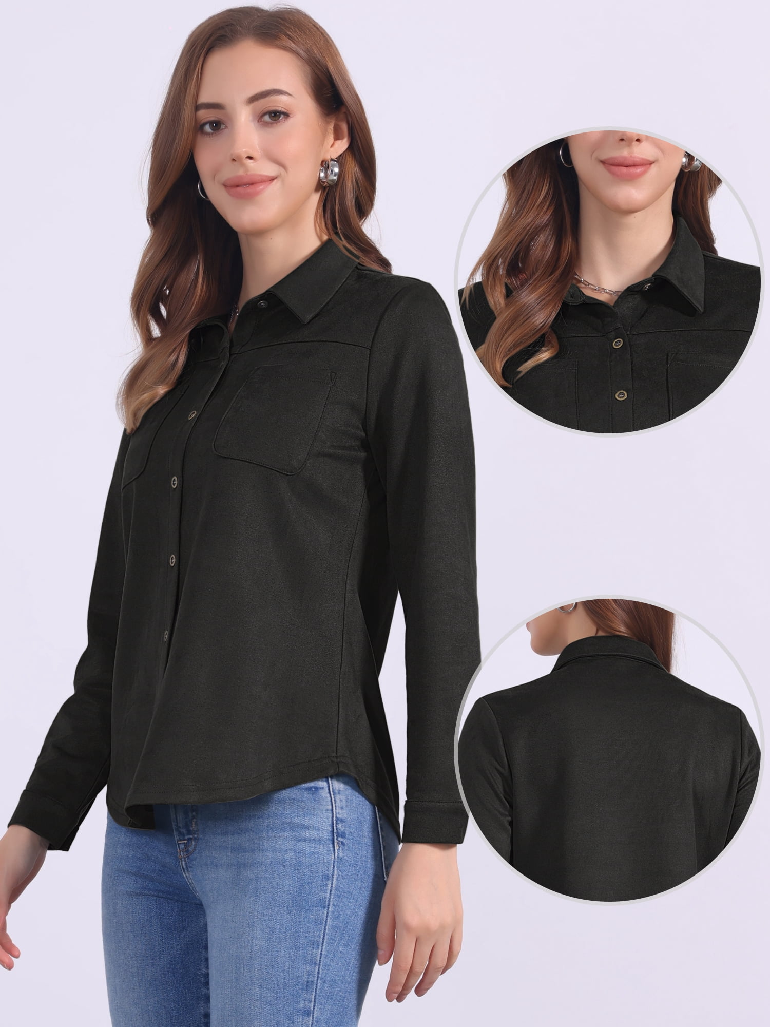 DARING DIVA Women's Button Down Long Sleeve Blouse Casual Spring Fall M Black