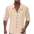 thumbnail image 2 of BiZtdJrK Mens Button Down Shirt 2025 Summer Lightweight Cotton Linen Beach Tops Solid Casual Long Sleeve Spread Collar Shirts Going Out Tops Khaki S Saving Sales, 2 of 6