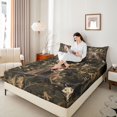 thumbnail image 3 of Castle Fairy Autumn Leaves Deer King Sheets 4pcs,Animal Hunting Bedding,Dark Olive Brown,1 Fitted Sheet, 1 Flat Sheet and 2 Pillowcases, 3 of 6