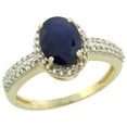 thumbnail image 1 of 14K Yellow Gold Natural HQ Blue Sapphire Ring Oval 8x6mm Diamond Halo, size 10, 1 of 1