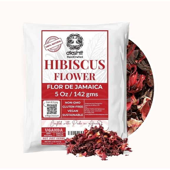 Akshit Dried Hibiscus Flowers, Dried Flower & Petals, Hibiscus Tea, Caffeine-Free, Non-GMO, 5 oz