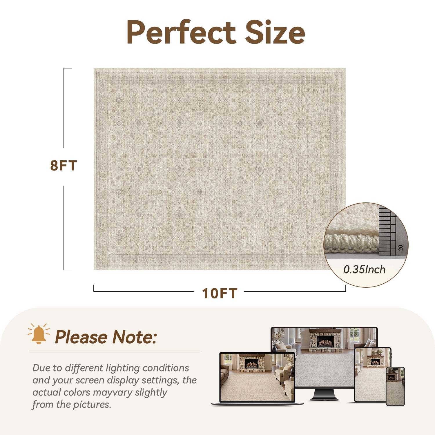 SIXHOME 8'x10' Vintage Distressed Area Rug Soft Washable Non-Slip Carpet American Classic Retro Rug with Geometric Rugs for Living Room Bedroom Neutral Home Decor Beige