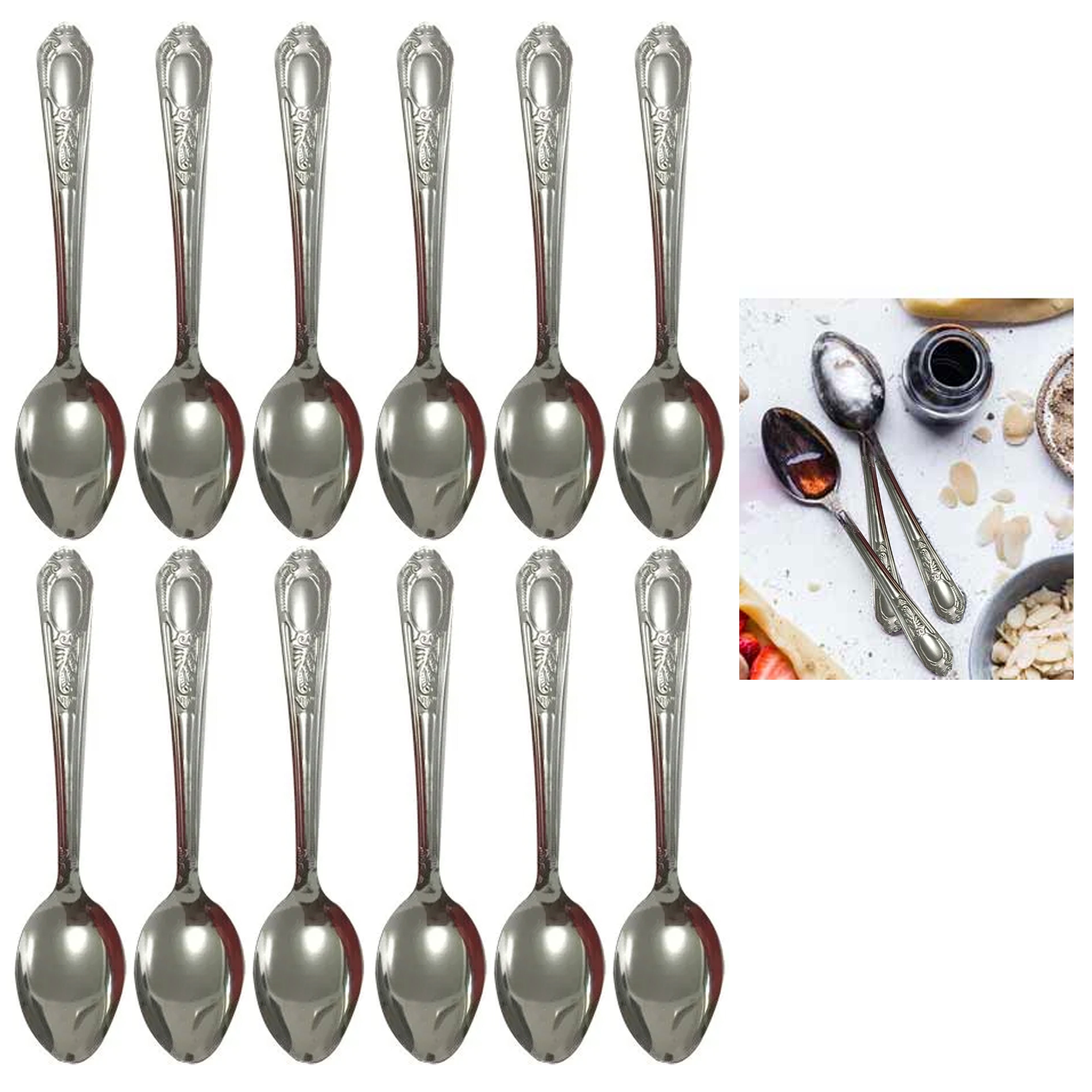 12 Pc Dinner Spoons Stainless Steel Silverware Tablespoon Flatware