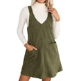 thumbnail image 1 of HXWCHs Robe Unie à Encolure Carrée Robe Chasuble Décontractée en Velours Côtelé Coupe Décontractée Salopette Style Denim avec Poches TG Vert, 1 of 5