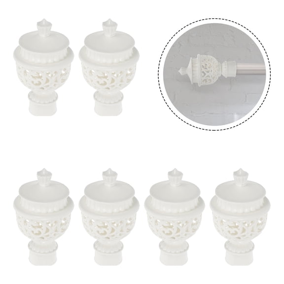 IDEANATEGRATE 6Pcs Finials For Curtain Rods In White ABS Elegant Shape For Office And Dining Room Use