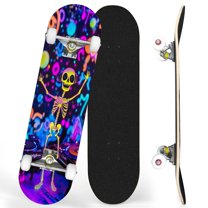 Complete Skateboards for Beginners,7 Layer Canadian Maple Double Kick Deck,31''Pro Cruiser Skull Skate Board