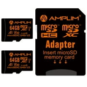 64GB Micro SD Card, Amplim 2 Pack Extreme High Speed MicroSD Memory Plus Adapter, MicroSDXC U3 Class 10 V30 UHS-I Nintendo Switch, GoPro Hero, Surface, Phone Galaxy, Camera Security Cam, Tablet, PC