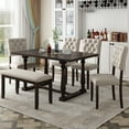 thumbnail image 2 of 6 Piece Dining Set with Bench, HANSHE Farmhouse Dining Table Set with Table, Bench, and 4 Cushioned Chairs, Wood Rectangular Table Chairs Set for Home Dining Room Kitchen Apartment Dorm, Espresso, 2 of 10