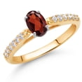 thumbnail image 2 of Gem Stone King 10K Yellow and White Gold Oval Red Garnet and White Lab Grown Diamond Engagement Ring for Women (0.75 Cttw, Gemstone January Birthstone, Available in Size 5, 6, 7, 8, 9), 2 of 4