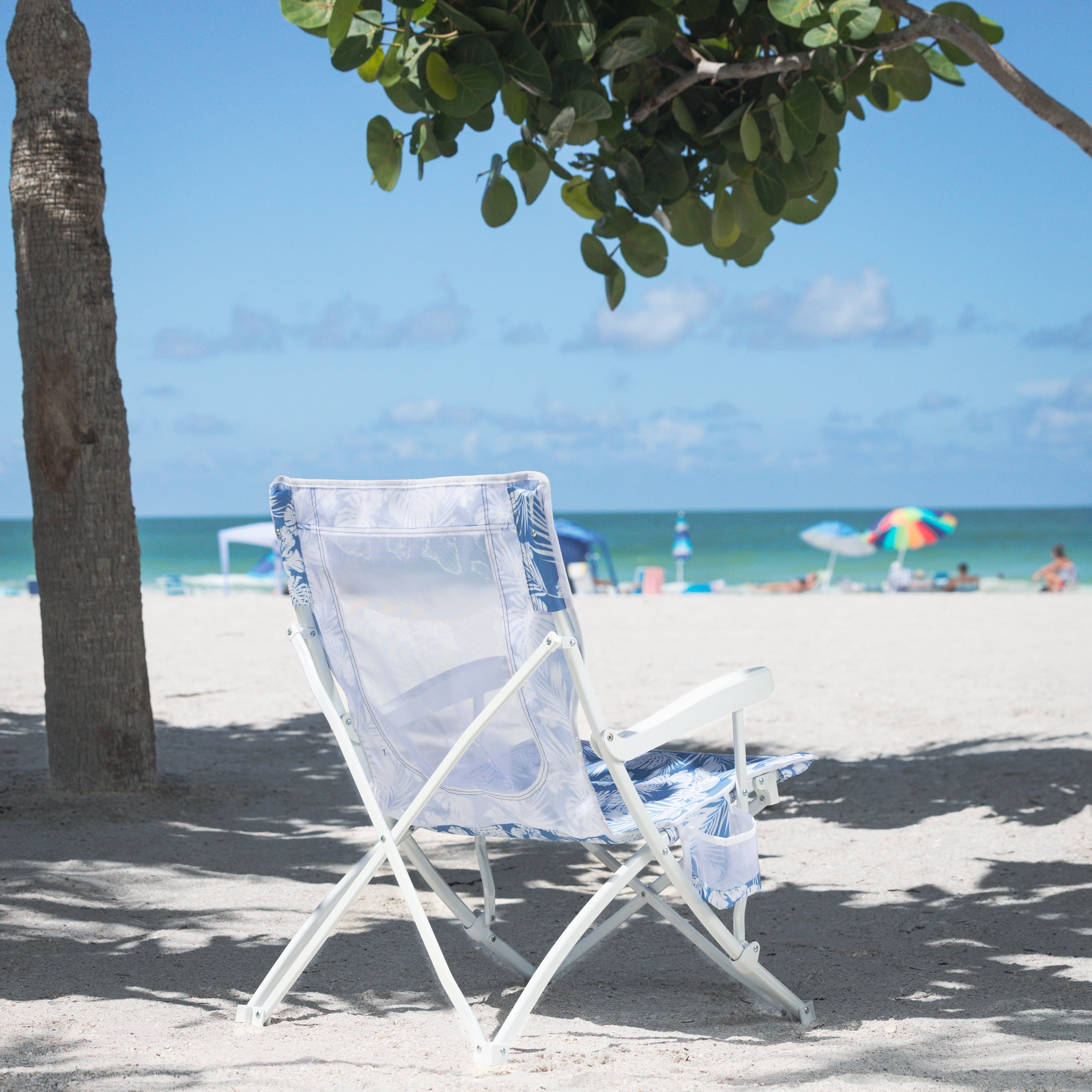 Mainstays Beach Hard Arm Mesh Chair, Palm, Blue