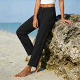 thumbnail image 6 of IMENGL Women's Casual Cropped Pants Loose High Waist Elasitc Straight Linen with Pockets Trousers Soft Wide Leg Pant for Womens,M-XXXL, 6 of 7