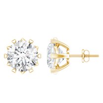 Rosec Jewels Moissanite Solitaire Studs for Women, Earrings for Mothers Day - 7 mm, 18K Yellow Gold