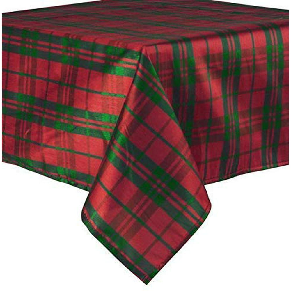 Red & Green Plaid Christmas Tablecloth  54" x 54", Square, Rustic Red