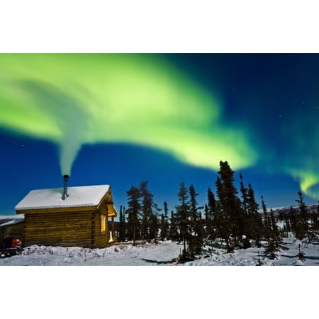 Aurora Over Cabin In The White Mountian Recreation Area During Winter In Interior Alaska Canvas Art - Kevin Smith Design Pics (17 x 11)